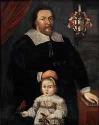 Sir Edward Lawrence con su hijo y un loro