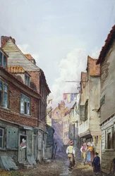 Vista de figuras en Glean Alley, Bermondsey, Londres, c. 1825