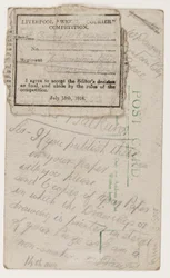 Postal al editor del Liverpool Weekly Courier, 14 de agosto de 1918