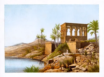 Templo egipcio junto al río Nilo, Egipto, c. 1870