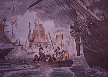 Batalla del Lago Erie (litografía en color)