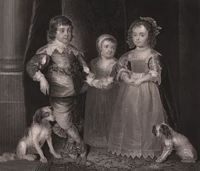 Carlos, James y Henrietta, hijos de Carlos I de Inglaterra, grabado de la Galería Real de Dresde de Payne, por Albert Henry Payne, H Payne Dresden y Leipzig Publisher, circa 1840