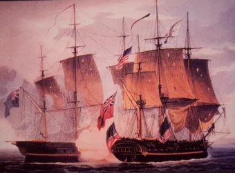 HMS Shannon y USS Chesapeake (litografía en color)