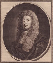 Retrato del político inglés William Russell, Lord Russell (1639-1683), grabado en cobre por John Goldar (1729-1795) después de una pintura de G Kneller