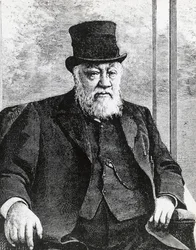 Retrato de Stephanus Johannes Paulus Kruger (1825-1904), Presidente de la República Sudafricana (o Transvaal), lideró la guerra bóer contra los ingleses (grabado)