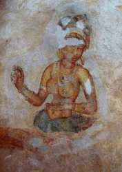 Sri Lanka, Fresco de chicas en el complejo arqueológico de Sigiriya (Lista del Patrimonio Mundial de la UNESCO)