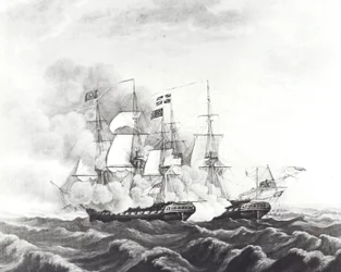 USS Constitution y HMS Guerriere (litografía)