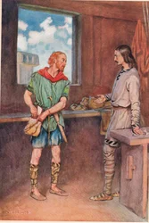 Un marinero entrega a Horacio una carta de Hamlet, de 
