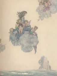 Con el resto de sus hijos del aire, se elevó por encima de la nube rosada, c1930