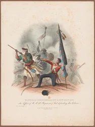 ¿Batalla de Ferozeshah, 21 y 22 de diciembre de 1845. Un oficial del 9º Regimiento defendiendo sus colores?