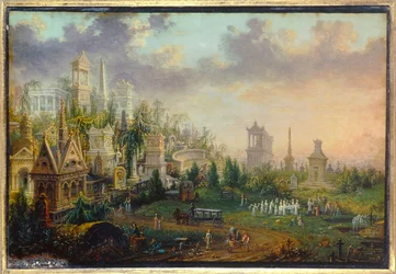 Le cemtiere du Pere lachaise à Paris Pintura de Lebelle (siglo XIX) 1835 Sol. 0,16x0,12 m París, Museo Carnavalet