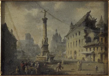 Place du Châtelet, en 1809, en 1809 (óleo sobre seda, vidrio)
