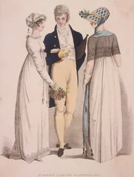 Dos mujeres y un hombre con traje de noche, 1808