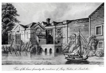 Vista de la casa que fue residencia de Guy Fawkes en Lambeth, c.1850