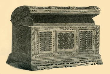 Caja de trabajo abierto tallada, 1500-c1860, 1881