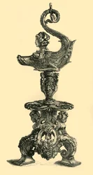 Lámpara en forma de criatura marina similar a una esfinge, c. 1510-1530, 1881