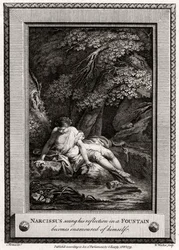Narciso viendo su reflejo en una fuente se enamora de sí mismo, 1775