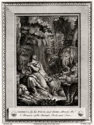 Orfeo, con su voz y lira, atrae la atención de los animales, rocas y árboles, 1774