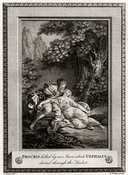Procris asesinada por una flecha que Céfalo lanzó a través del matorral, 1775