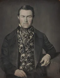 Hombre sentado con chaleco floral, 1840s-50s