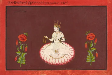 Saraswati, folio de una serie de Diosas, c.1680-1700 (acuarela opaca y oro sobre papel)