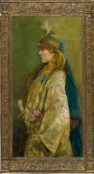 Retrato de Sarah Bernhardt como Roxanna en "Adrienne Lecouvreur" par Robertson, Walford Graham (1867-1948). Óleo sobre lienzo, tamaño : 122x61