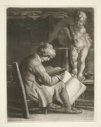 Joven con una estatua de Cupido