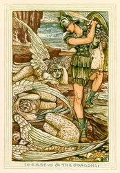 Perseo y las Gorgonas (litografía en color)