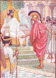 Él permaneció en silencio ante el rey, ilustración de 