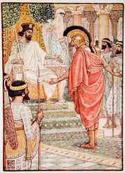 Él permaneció en silencio ante el rey, ilustración de 