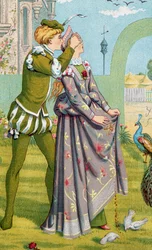 "La romántica sorpresa" Un niño tapa los ojos a una niña. Ilustración de Walter Crane (1845-1915) y Kate Greenaway (1846-1901)