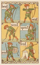 Palabras que riman y acaban en la letra T. Un niño con arco y flecha. La cartilla dorada.