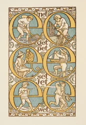 Palabras rimadas que ilustran el uso de la letra E. La cartilla dorada.