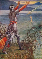 Sir Bedivere lanza la espada Excalibur al Lago, 1911