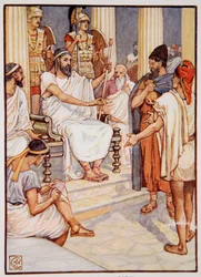Solón liberando a un esclavo, c.595, ilustración de The Story of Greece de Mary Macgregor