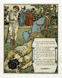 El gigante se rompe el cuello, del libro de imágenes de Barba Azul, pub. 1879 (litografía en color)