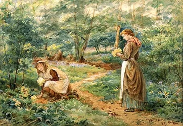 Niñas recogiendo flores silvestres