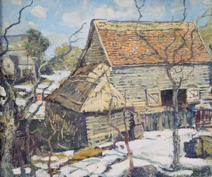 Granero de Pensilvania en la nieve