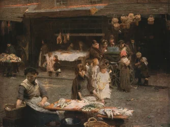 El mercado de pescado, Patrick Street, Dublín, finales del siglo XIX, c1930