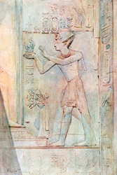 Seti I ofreciendo una imagen de la verdad a Osiris (litografía en color)