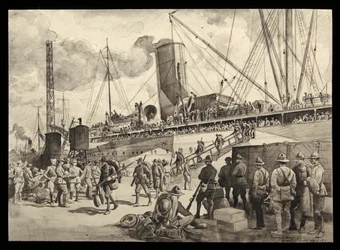 Tropas recién llegadas desembarcan en Brest