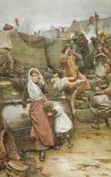 Escena de desastre en un pueblo pesquero de Cornualles, 1889