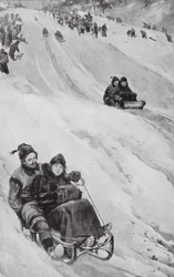 Una pista de trineo en Canadá (litografía)