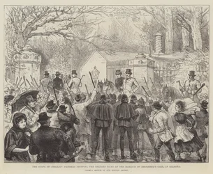 El estado de Irlanda, agricultores deteniendo la caza de Reloare en la puerta del Marqués de Drogheda, en Kildare