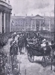 La visita del Duque y la Duquesa de York a Dublín, ilustración de la Historia de Inglaterra de Cassell, 1900s