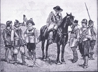 Tipos de soldados de Cromwell, de Cassells Historia del Pueblo Británico publicada por la Waverley Book Company Limited, c.1940