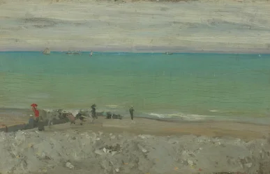 La playa, Dieppe, c.1885 (óleo sobre tabla)