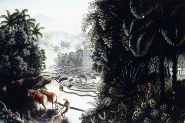 Vista a través de los Sawahs hacia Gunung Agung, c. 1937-1939