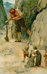 El Sr. Gran-Corazón fue a encontrarse con el gigante, y mientras iba sacó su espada