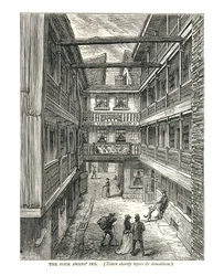 La posada de los cuatro cisnes poco antes de la demolición, 1878